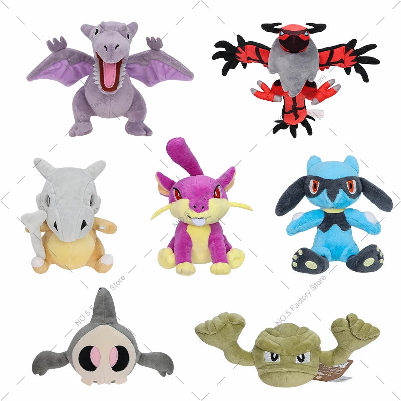 Cartoon Pokemon Plush Doll Cubone Riolu Geodude Aerodactyl Yveltal Rattata Duskull Stuffed Peluche Anime Birthday Xmas Gifts