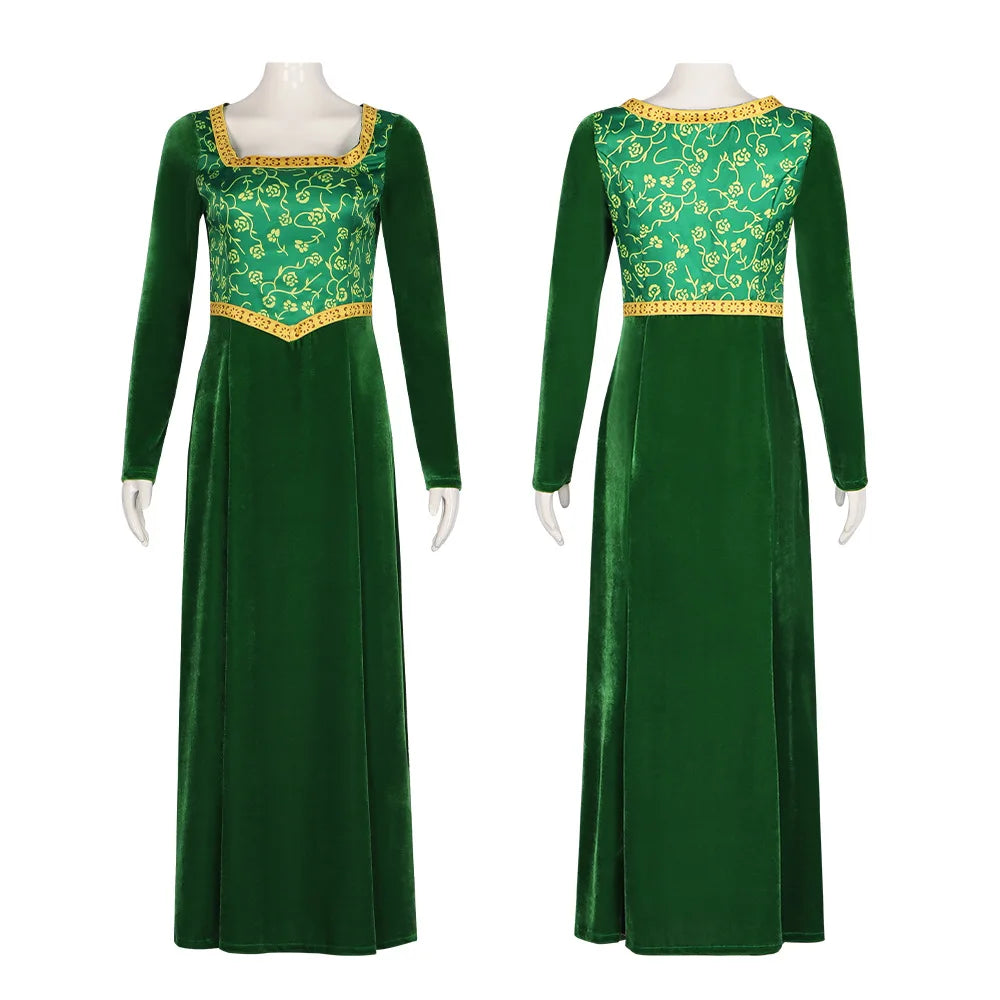 Princess Fiona Cosplay Costume Anime Shrek Wife Green Fiona Cos Dress Wigs Outfit ForLadies Women Long Dress Halloween Headgear