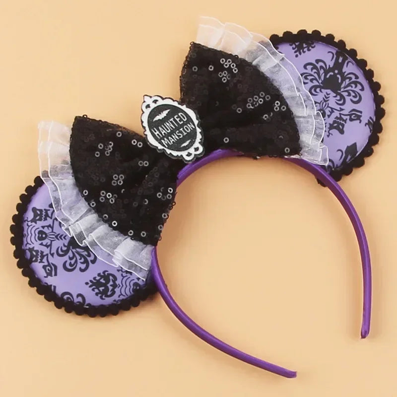 Disney leather Bat Bows Mickey Mouse Ear Headband for Adults Halloween Headwear Women Girls Cosplay Ghost Party Hair Accessories