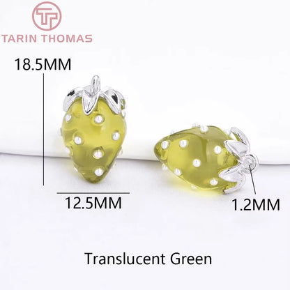 (10593) 4PCS 24K Gold Color Brass Pearl Embellished Hollow Strawberry Shaped Pendants High Quality DIY Jewelry Making