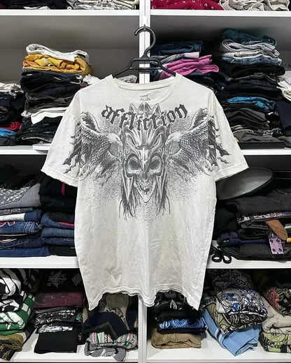 90s affliction Hip Hop Skull Graphic t shirts Men Streetwear Goth Tops Men Clothes Casual Gothic Oversized Long Sleeve T shirt