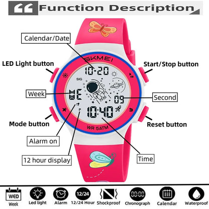Skmei Kids Digital Watches Fashion TPU Strap Colorful Light LED Waterproof Children Boy Girl Sports Wristwatch with Alarm Clock