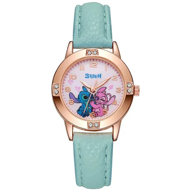 Disney Children's Watches Kids Boys Girls Cute Cartoon Stitch Imitation Diamond Wristwatch Belt Student Quartz Watch Gift