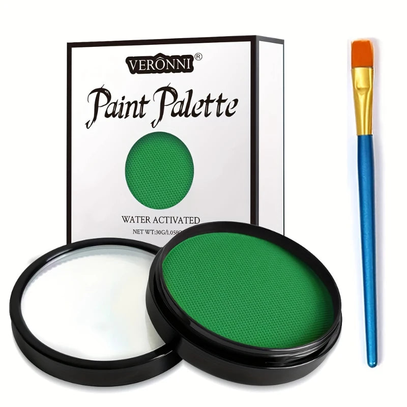 30g Water-Activated Monochromatic Face & Body Paint Coloring with brush Cosmetic Face Paint Halloween Party Body Painting Makeup