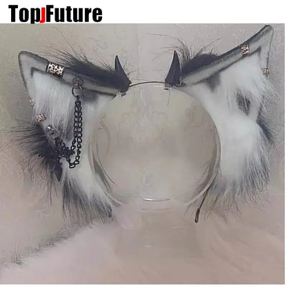 Harajuku Halloween Gothic Punk Lolita Devil's Horn Wolf Ear Demon Cosplay Handcraft Anime Party Costume Hairband Punk Headband