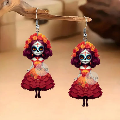 2025 million Halloween Acrylic 2D Gothic Doll Earrings, Unique Fashion Gifts for Girls Accessories