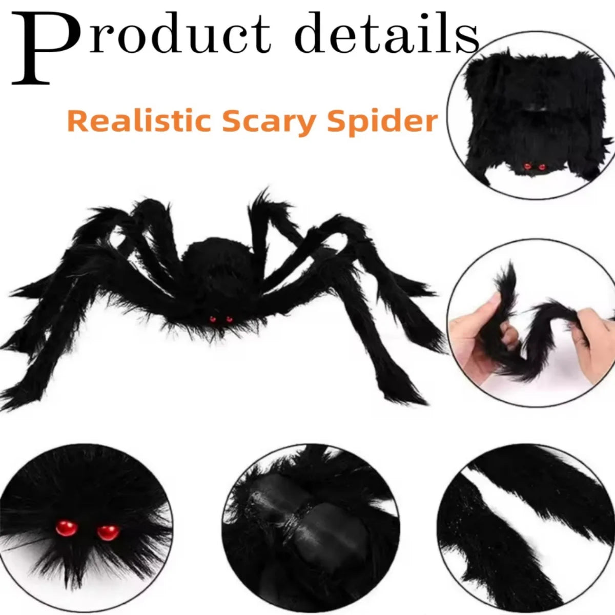 Halloween Plush Spider, 30-200cm Outdoor Giant Spider Decor Chamber Prank Black Spider, Horror Halloween Decoration Party Prop