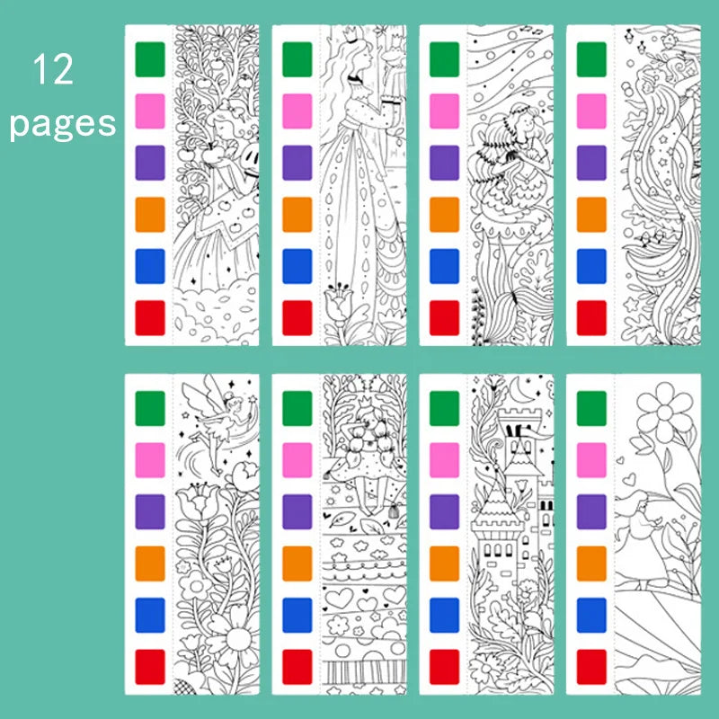 12pages Children's Watercolor Coloring Book,Drawing Toys For Thanksgiving, Easter, Christmas Gifts, With Built-in Watercolor Pen