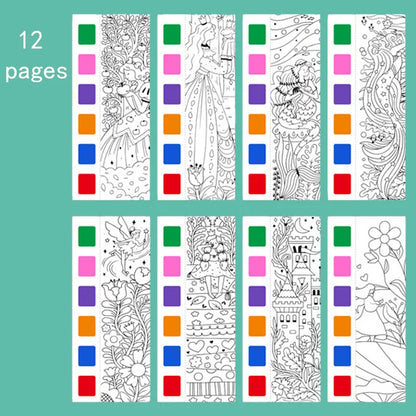 12pages Children's Watercolor Coloring Book,Drawing Toys For Thanksgiving, Easter, Christmas Gifts, With Built-in Watercolor Pen
