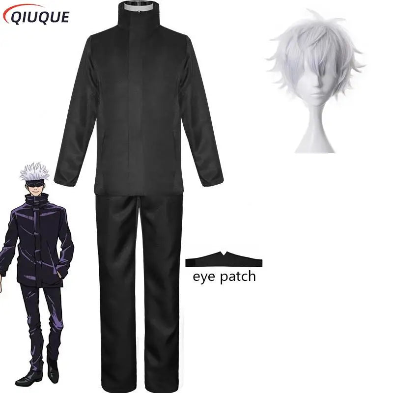 110-3XL Black / Blue Gojo Satoru Cosplay Costume Eye Patch Wigs Glasses Anime Halloween Party Unisex Uniforms