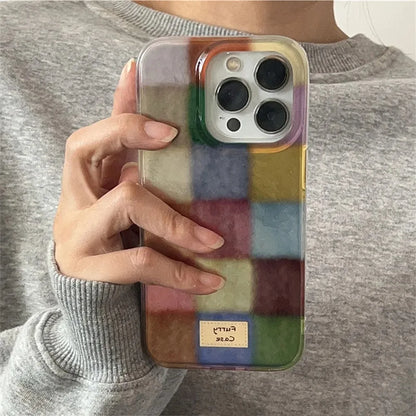 Cute Dopamine Color Block Match Plaid Clear Case For iPhone 18 17 16 15 14 13 12 11 Pro Max XS XR X 7 Plus Checkered Soft Cover