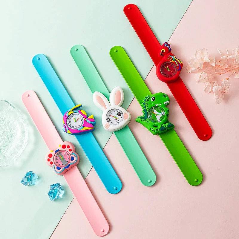 Cartoon Children Watches Baby Study Look The Time Toy Bracelet Kids Slap Watch for Boys Girls Birthday and Christmas Gift Clock