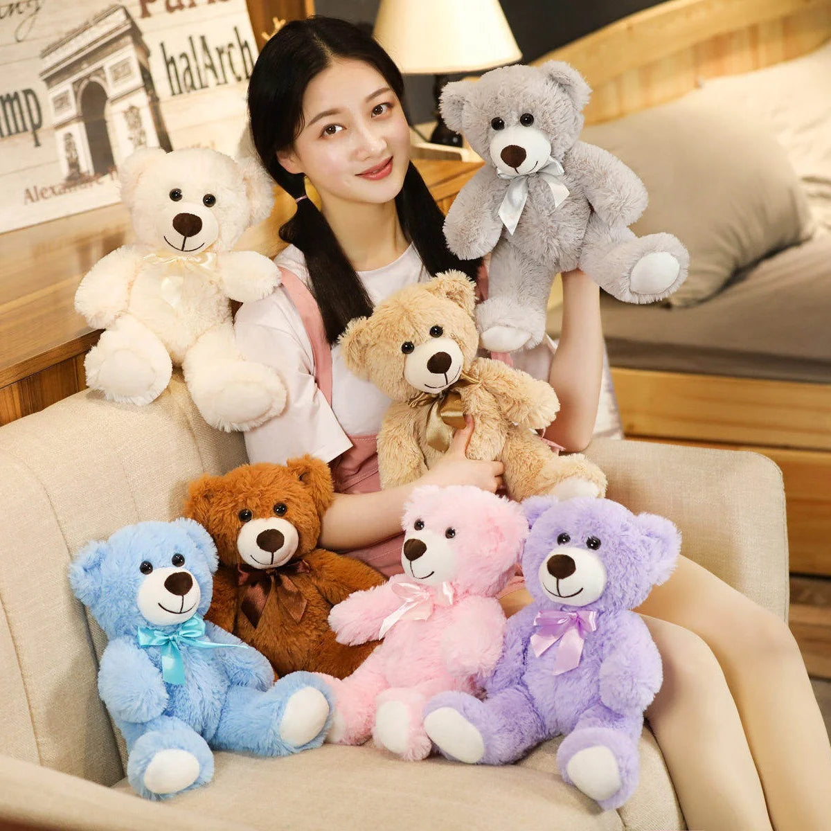 Teddy Bear Stuffed Animal Plushie, Light Brown Stuffed Teddy Bear Toys, Soft Plushies Gift for Baby Shower, Room Decorations