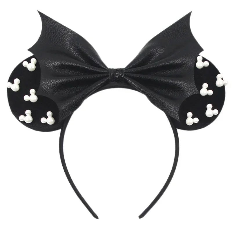 Disney leather Bat Bows Mickey Mouse Ear Headband for Adults Halloween Headwear Women Girls Cosplay Ghost Party Hair Accessories