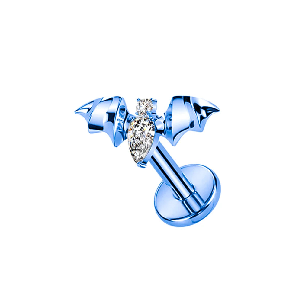 PUTITUP F136 Titanium Halloween Bat Earrings Vampire Style Inlaid Zirconia Gothic Ear Bone Lip Stud Body Piercing Jewellery