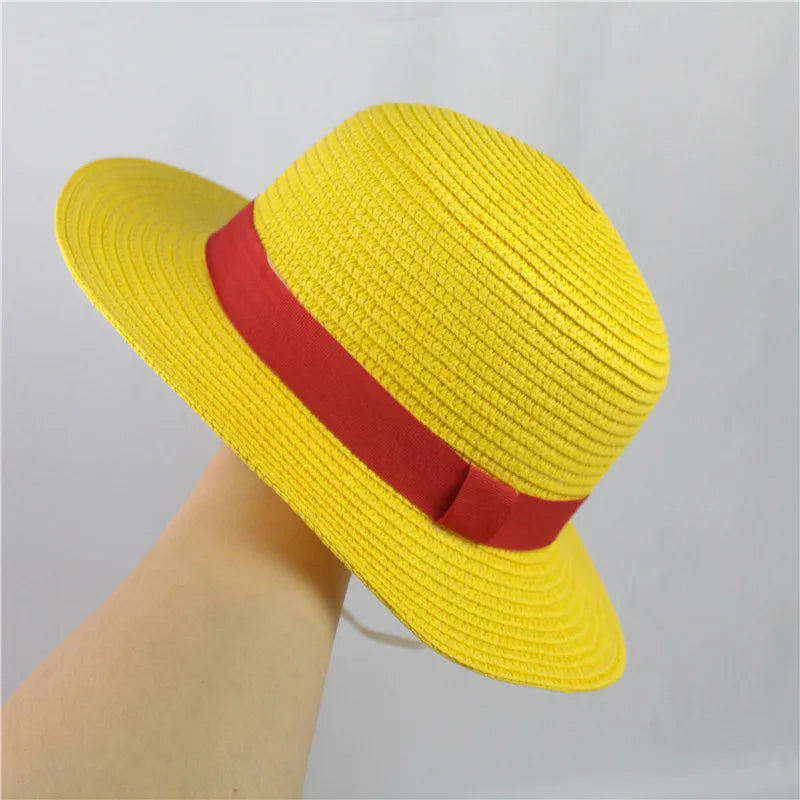 Brdwn Unisex Flat Straw Hat Neck String Cosplay Japanese Cartoon Props Hat