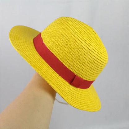 Brdwn Unisex Flat Straw Hat Neck String Cosplay Japanese Cartoon Props Hat