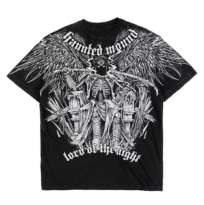 American Goth Haunted Mound Graphic T-shirt Printed Men Women Y2K Grunge Summer Short-sleeved Oversized T-shirt Streetwear Top