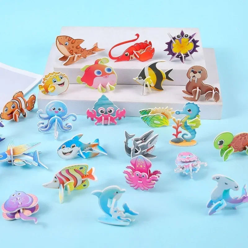 3D Animal Paper Puzzle Colorful DIY Paper Craft Kit Cute Animal Aircraft Tank Jigsaw Puzzle Toy Holiday Party Birthday Present