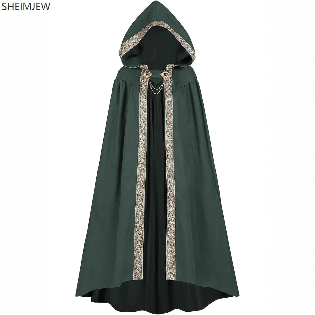 Halloween Retro Pastoral Ribbon Edge Hooded Cloak Medieval Renaissance Lace Cloak Anime Costume Carnival Party Cosplay Jacket