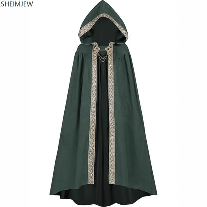 Halloween Retro Pastoral Ribbon Edge Hooded Cloak Medieval Renaissance Lace Cloak Anime Costume Carnival Party Cosplay Jacket