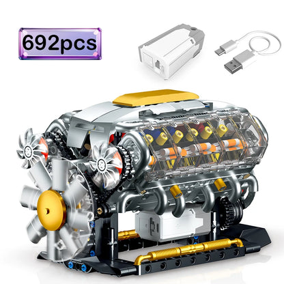MOC Technik Electrically Driven V8 Engine Model Car Building Blocks Set Creative Educational Toys Christmas Adultd Gifts