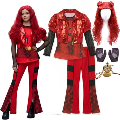 2026 Fancy Comedy Movie Role Play Rock Costume 3PCS Suit The Rising of Red Cosplay Clothing Set Kid Descendant Halloween Apparel