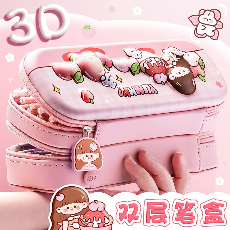 3D Astronaut Pencil Case Boys Stationery New Popular Student Double-layer Large Capacity Waterproof Pink Rabbit