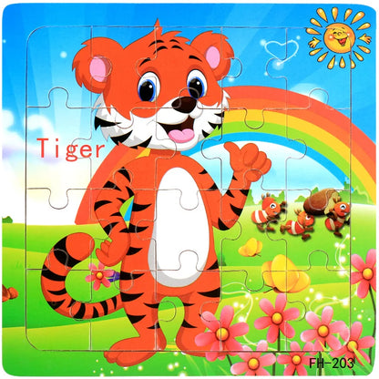 20piece Wooden Puzzle Cartoon Animals Car Letter Number Pattern Jigsaw Puzzles Game Kids Educational Learning Toys for Children