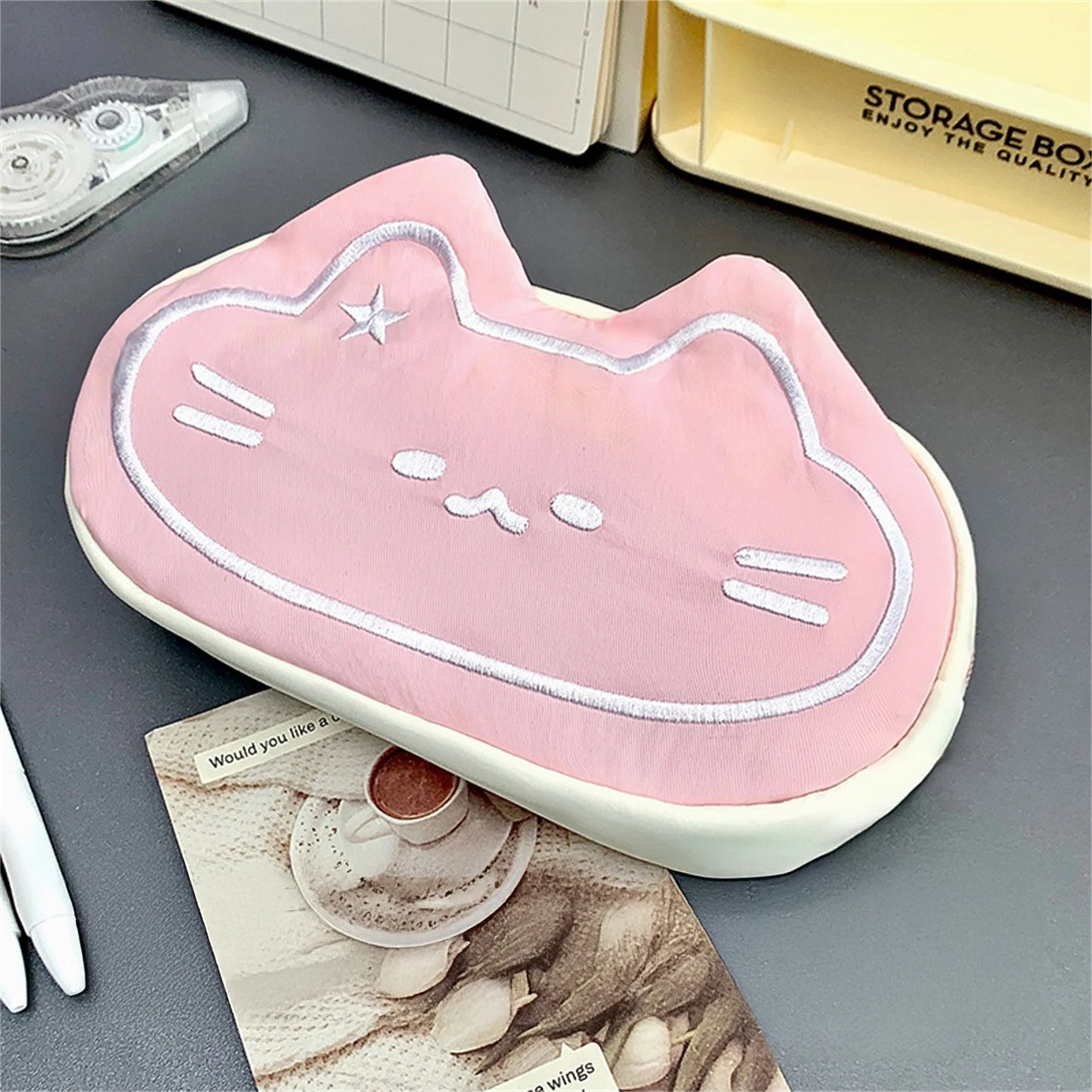 Ins Style Cartoon Pen Case Cute Caramel Cat Pen Bag Large Capacity Lovely Plush Animal Pencil Organizer Case School Supplies 1pc
