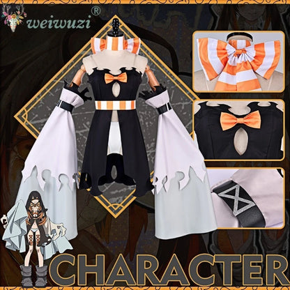 Halloween Costume Anime‑Inspired Cosplay Costume Black Orange Irregular Cut Dress Detachable Flared Sleeves for Comic Convention