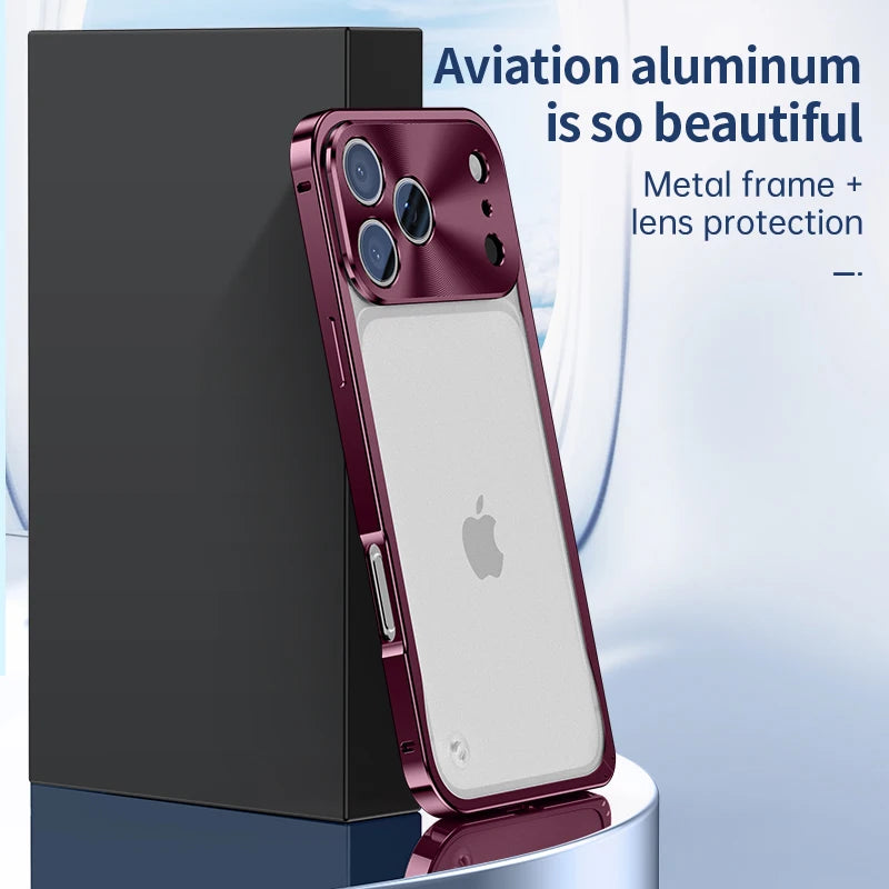 Buckle Metal Frame Phone Case For Iphone 17 18 Pro Max Magnetic Aluminum Frosted PC Matte Back Panel Phone Cover For Magsafe