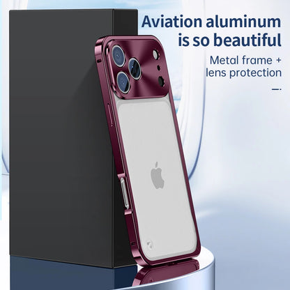 Buckle Metal Frame Phone Case For Iphone 17 18 Pro Max Magnetic Aluminum Frosted PC Matte Back Panel Phone Cover For Magsafe