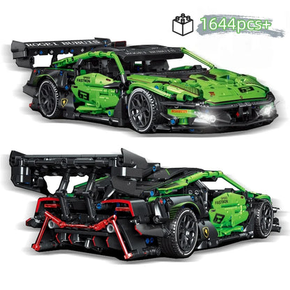 MOC Technical Green Racing Car Building Blocks Set  Model Kit DIY Assembly Bricks STEM Educational Toys Kids Birthday Gift