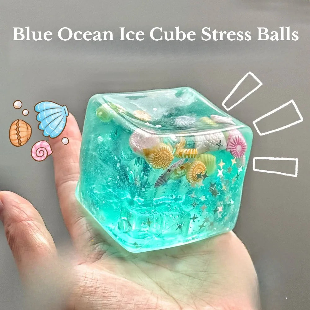 Taba Squishy Stress Balls Cube - Ocean Sensory Fidget Toy Slow Rise Squishy Toys for Kids and Adults Squeeze Relax Gift