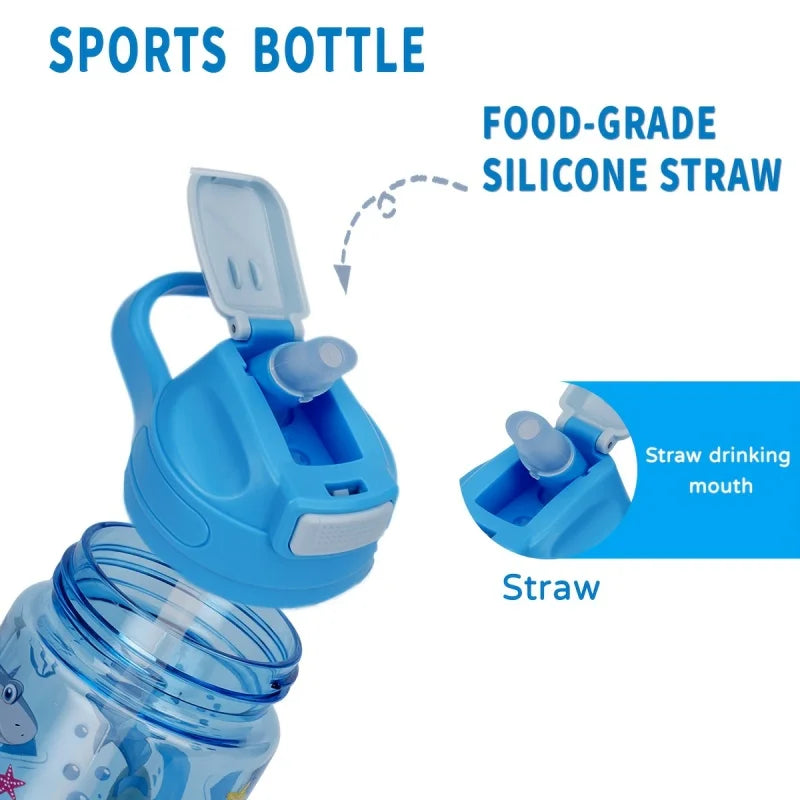 410ml Dinosaur Water Bottle For Kids Water Sippy Cup With Silicone Straw Leakproof Plastic Water Bottles Summer Kids Water Cup