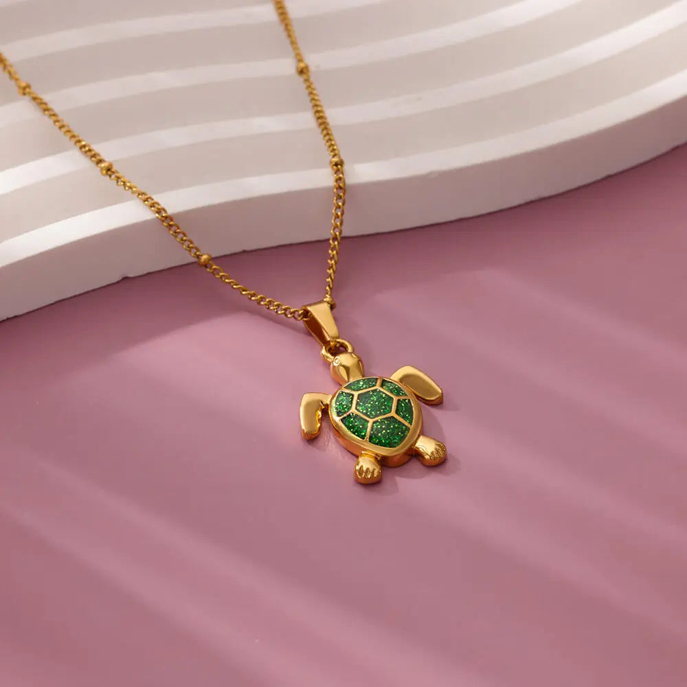 Turtle Pendant Necklace for Women Summer Beach Female Charm Necklace Beads Chain Cute Stainless Steel Jewelry collar femme 2026