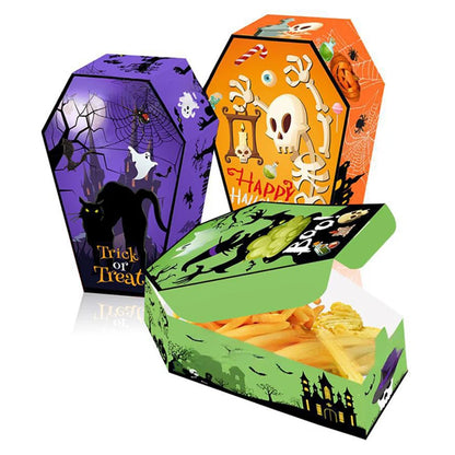 12pcs Halloween Coffin Shape Snack Box Skull Bat Ghost Goodie Boxes for Happy Halloween Party Decor Supply Trick or Treat Box