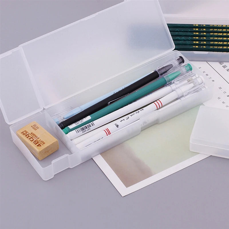 Pencil Cases School Office Simple Matte Transparent Plastic Box Frosted Pink Green White Pens Storage Stationery Supplies