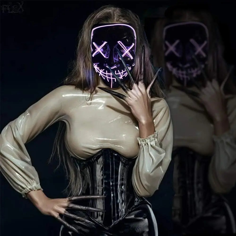 Poptrend Halloween Mask LED Light up Mask Scary mask for Festival Cosplay Halloween Costume Masquerade Parties Carnival Gift