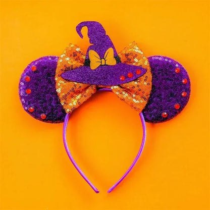 Disney leather Bat Bows Mickey Mouse Ear Headband for Adults Halloween Headwear Women Girls Cosplay Ghost Party Hair Accessories
