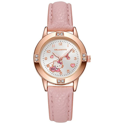 Cartoon Princess Girl Children's Fashion Watch Quartz Movement PU Leather Strap Female Student Watch Suitable for Children's Gif