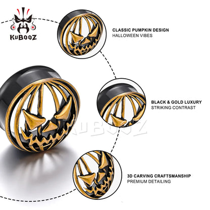 KUBOOZ 316L Hypoallergenic Stainless Steel Halloween Pumpkin Ear Tunnels, Plugs & Stretchers 1Pair Gothic Ear Piercing Jewelry