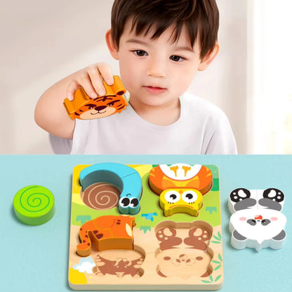 Montessori Wooden 3D Puzzle for Toddlers Animal & Vehicle Shape Matching Blocks Educational Sensory Learning Toy Kids 1-3 Years