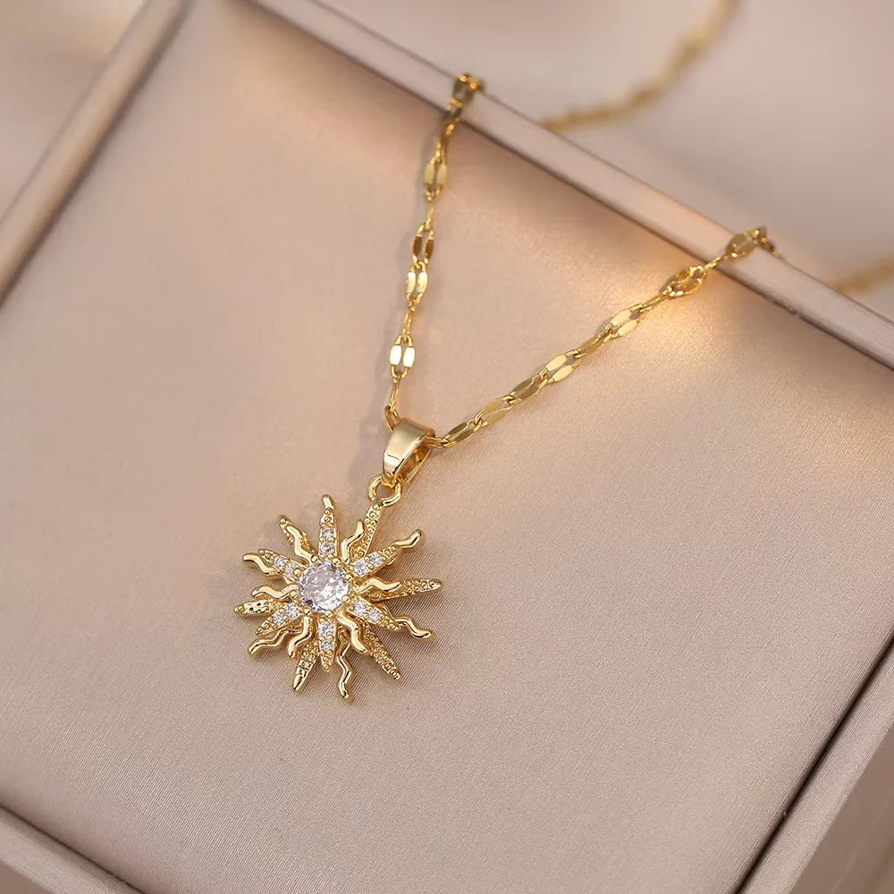 Cute Elephant Cubic Zirconia Pendant Necklaces For Women and Men Golden Copper Metal Necklace Versatile Daily Party Jewelry