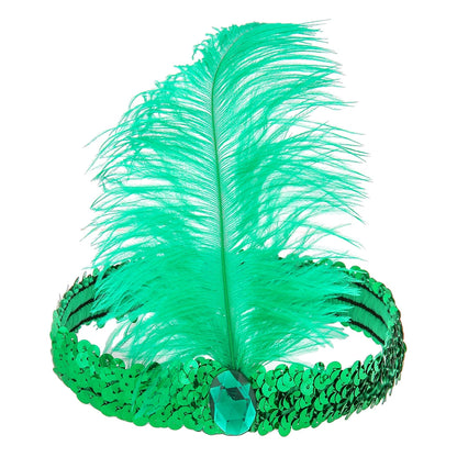1920s Flapper Headband Feather Headpiece Sequin Headband with Gem for Gatsby Party Halloween Costume Accessory