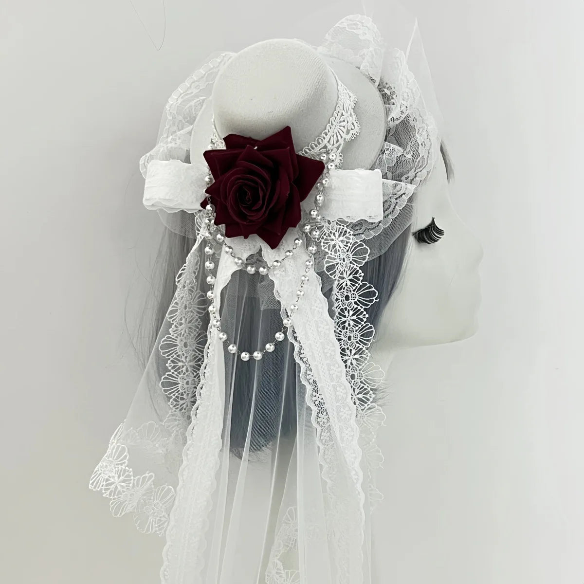 Gothic Veil Rose Mini Top Hat Black or White Elegant Fashion Hat for Daily Wear Halloween Thanksgiving Gift
