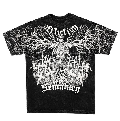 American Goth Haunted Mound Graphic T-shirt Printed Men Women Y2K Grunge Summer Short-sleeved Oversized T-shirt Streetwear Top