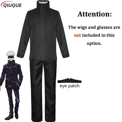 110-3XL Black / Blue Gojo Satoru Cosplay Costume Eye Patch Wigs Glasses Anime Halloween Party Unisex Uniforms