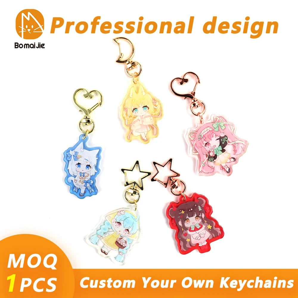 Bomaijie Custom Acrylic Keychain Cartoon Logo Key Chain Photo Customized Transparent Printing Design Game Anime Keychains